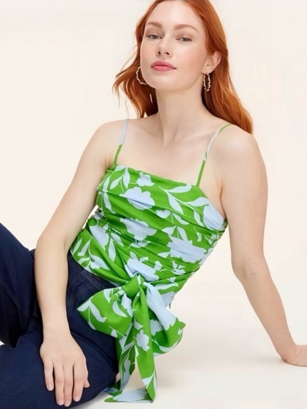 kate spade Green and Light Blue Floral Tie-Waist top